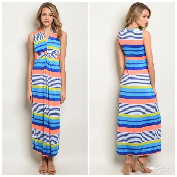 💖LAST! Blue Striped Front Twist Maxi Dress! - Picture 4 of 4